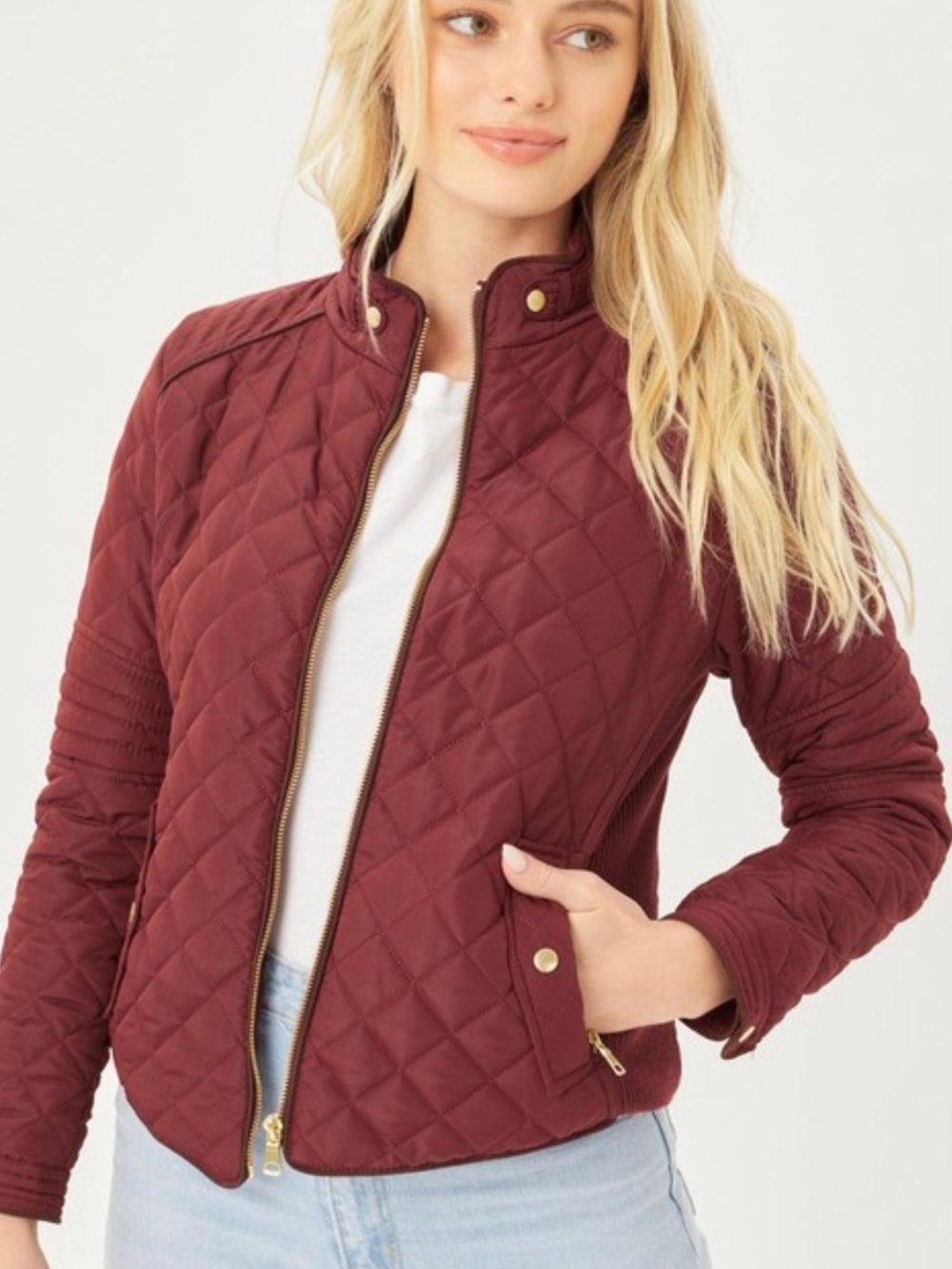 Quilted Burgundy Juniors Jacket with Gold Hardware Juniors size Medium Fall - Picture 3 of 9